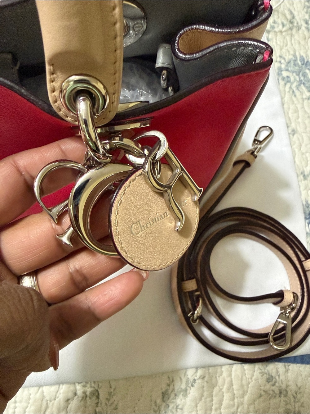 Dior Hot Pink and Beige Leather Top-Handle Satchel - Picture 4 of 4